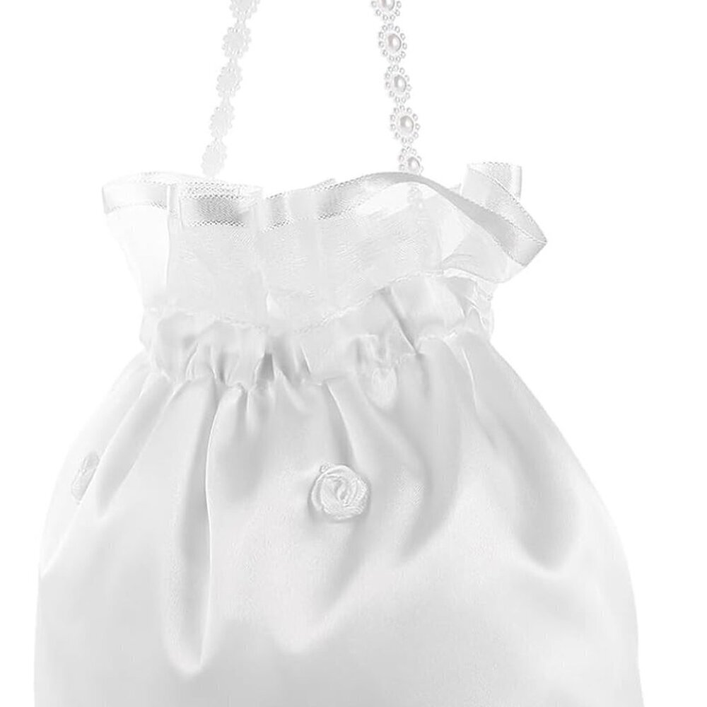 Wedding Bag Satin Flower Decorated Bridal Bridesmaid Handbag 8.66 x 8.26 inches